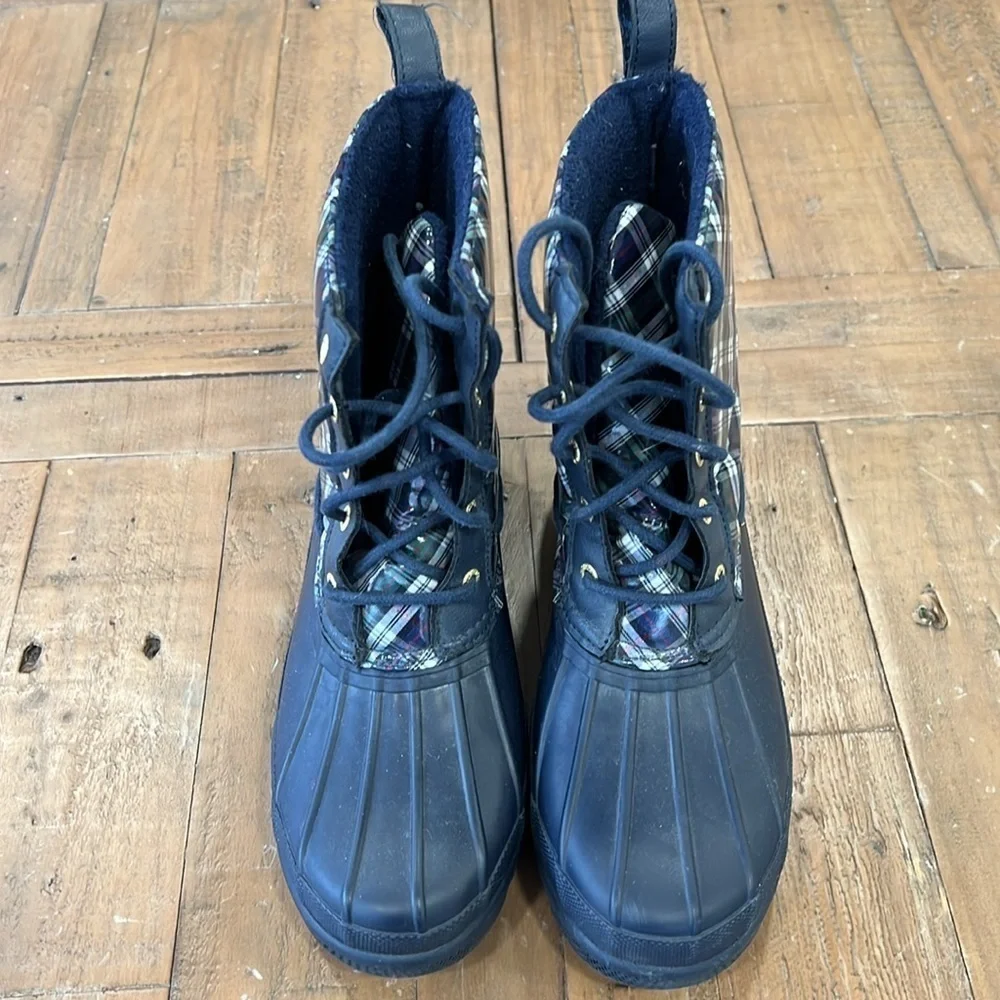Sperry navy plaid waterproof boots
